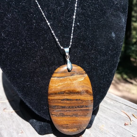 Oval Tiger's Eye & Jasper Silver Necklace - Picture 2 of 10